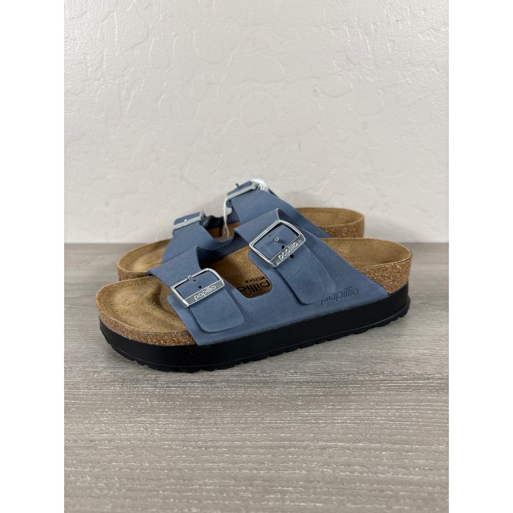 Papillio Birkenstock Arizona Platform Sandals Stone Blue Nubuck Leather 36 L5